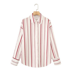 Striped Poplin Cotton Long-sleeved Lapel Shirt - Hat