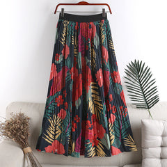 Floral Floral Skirt Female High Waist Slimming A-line Chiffon Printed Pleated Skirt Mid-length