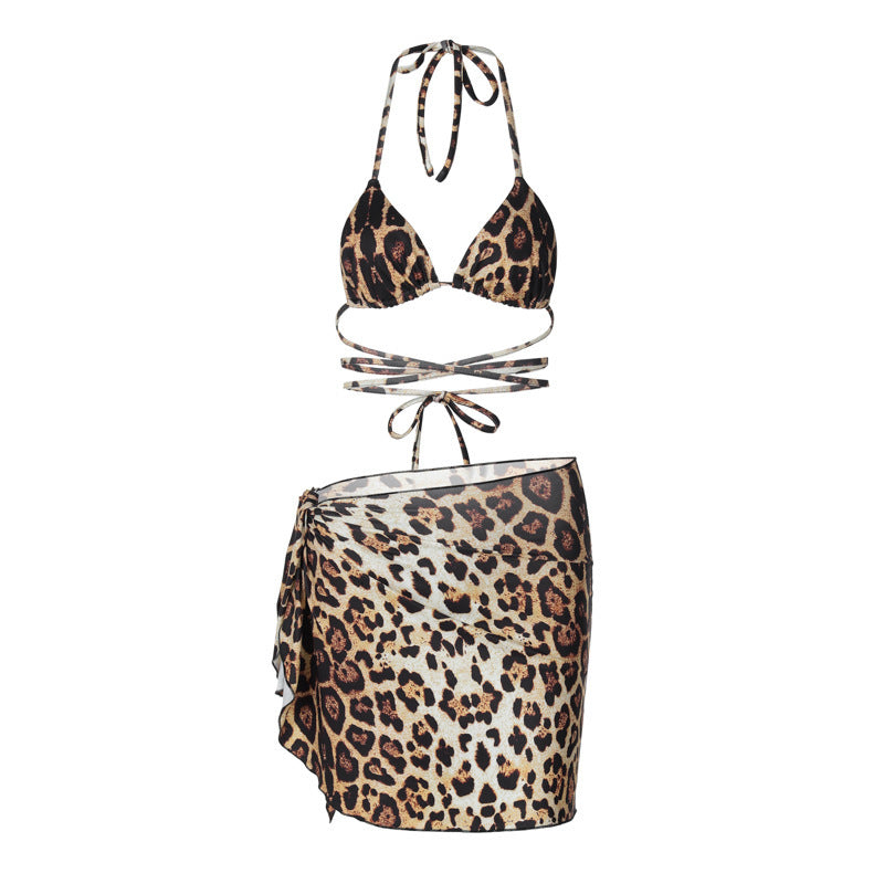 European And American Printed Hip Skirt Lace-up Chest-wrapped Beach Vacation Suit