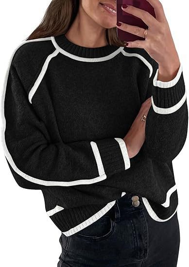 Women's Sweater Round Neck Multicolor Pullover Knitting