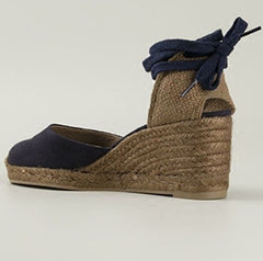 Cord Straw Oxford Wedge Sandals Crossover Strap