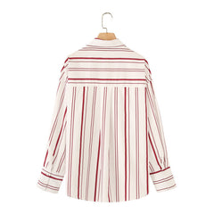 Striped Poplin Cotton Long-sleeved Lapel Shirt - Hat