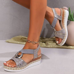 Plus Size Women's Metal Buckle Decorative Hemp Rope Sandals