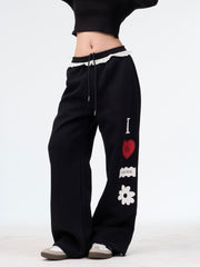 Vintage Lace Sweatpants Loose Straight Trousers Casual Women