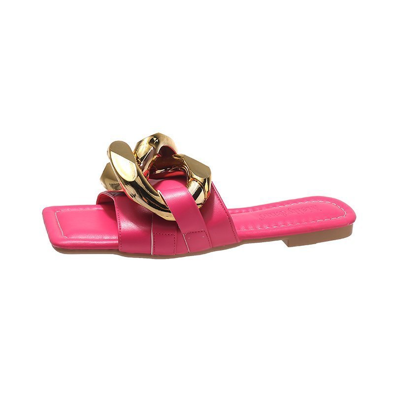 Flat-bottomed Candy Color Metal Chain Sandals