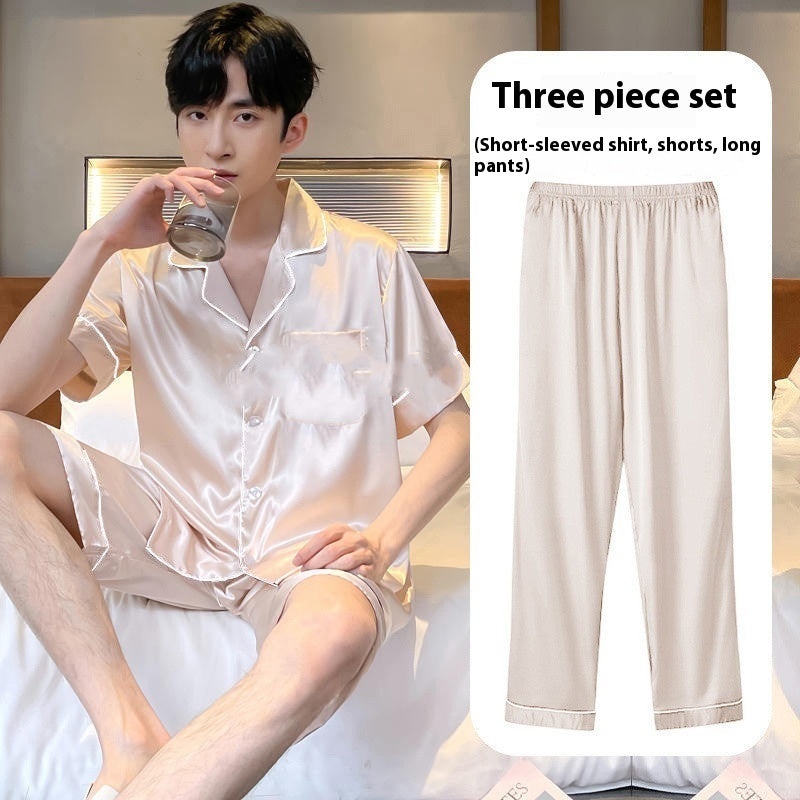 Ice Silk Home Wear Suit Men’s Three-piece Suit - Hat