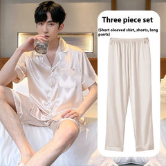 Ice Silk Home Wear Suit Men’s Three-piece Suit - Hat