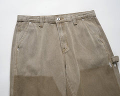 High Street Washed Stitching Baggy Straight Trousers Jeans