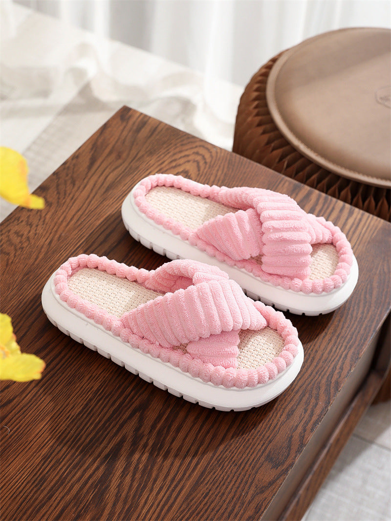 Women's Flat Linen Fluffy Slippers