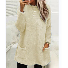 Women's Fleece Pullover Long Sweater With Pockets Winter Warm Casual Long Sleeve Plush Tops