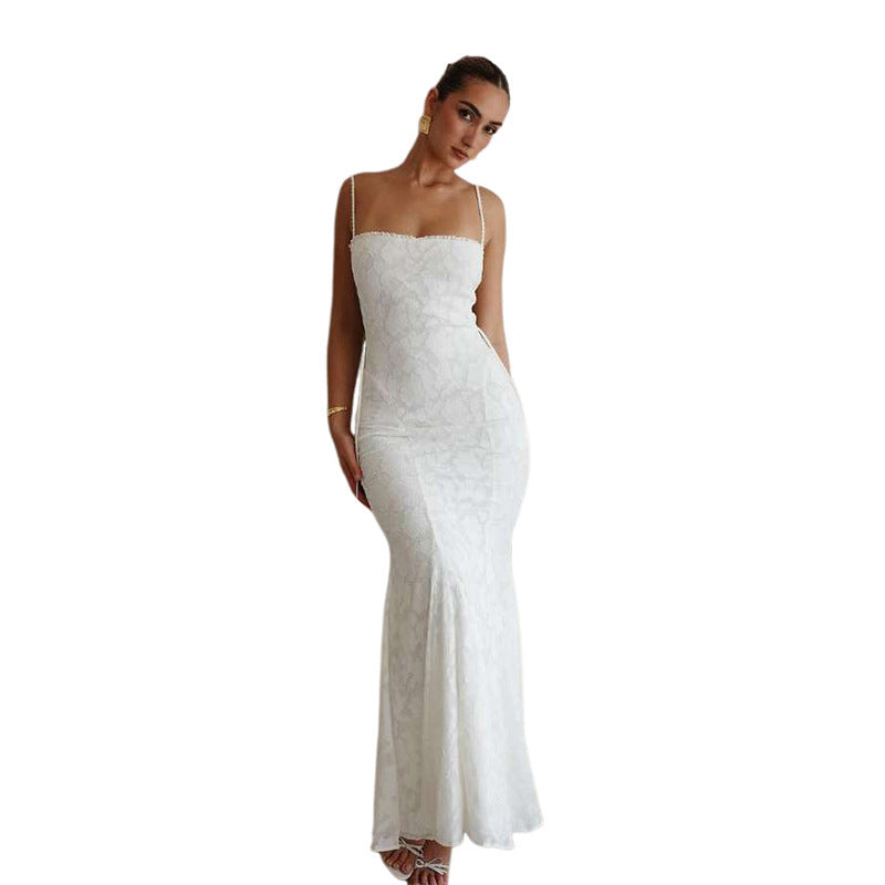 European, American And French Style High Class Elegant Solid Color Slim Fit Bare Back Sling Dress