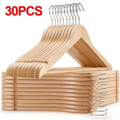 30x Wooden Coat Hangers with Trouser Bars – Clothes & Suit Hangers UK