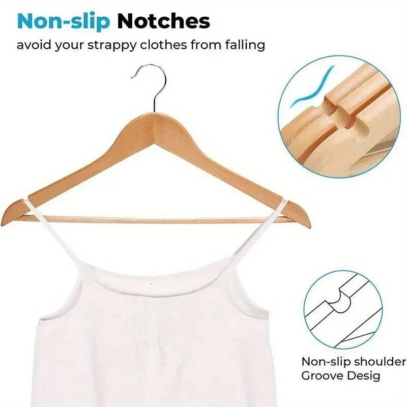 30x Wooden Coat Hangers with Trouser Bars – Clothes & Suit Hangers UK