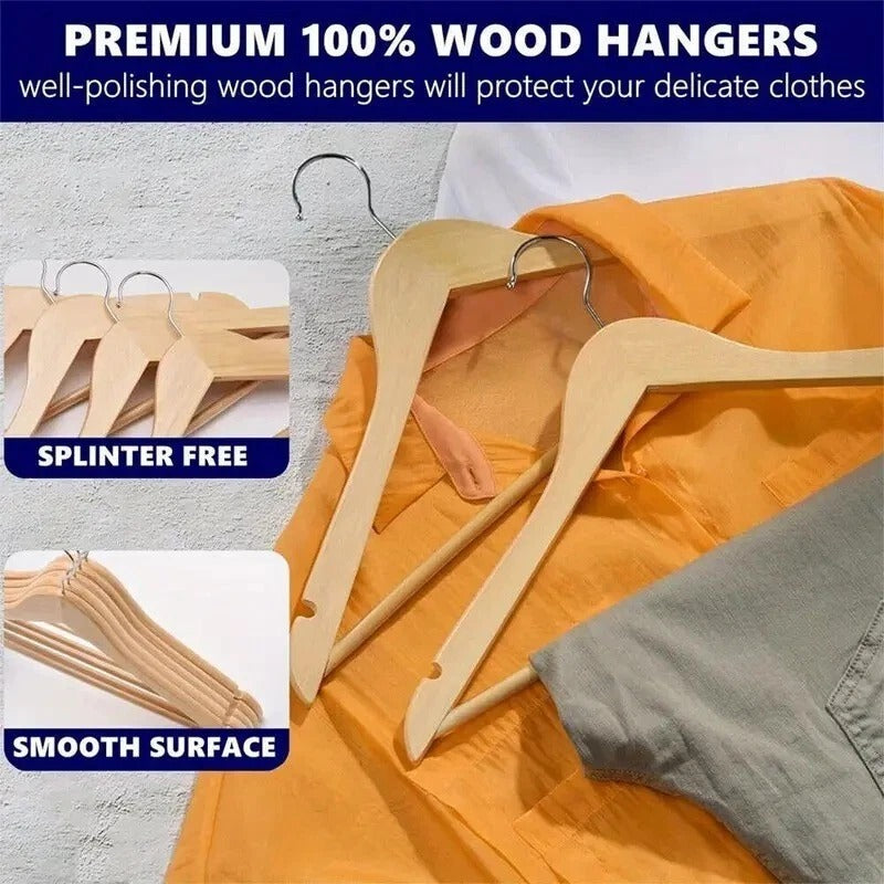 30x Wooden Coat Hangers with Trouser Bars – Clothes & Suit Hangers UK