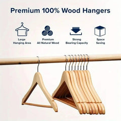 30x Wooden Coat Hangers with Trouser Bars – Clothes & Suit Hangers UK