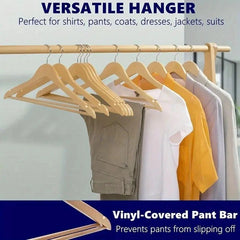 30x Wooden Coat Hangers with Trouser Bars – Clothes & Suit Hangers UK