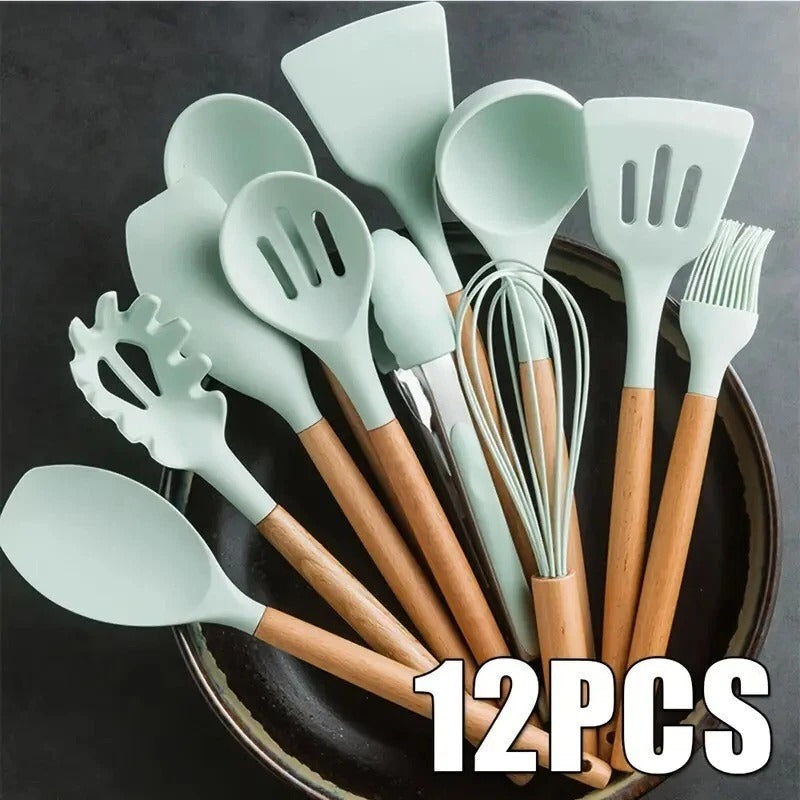 12pcs Silicone Kitchen Utensils Cookware Set Nonstick Baking Cooking Spoon Tools