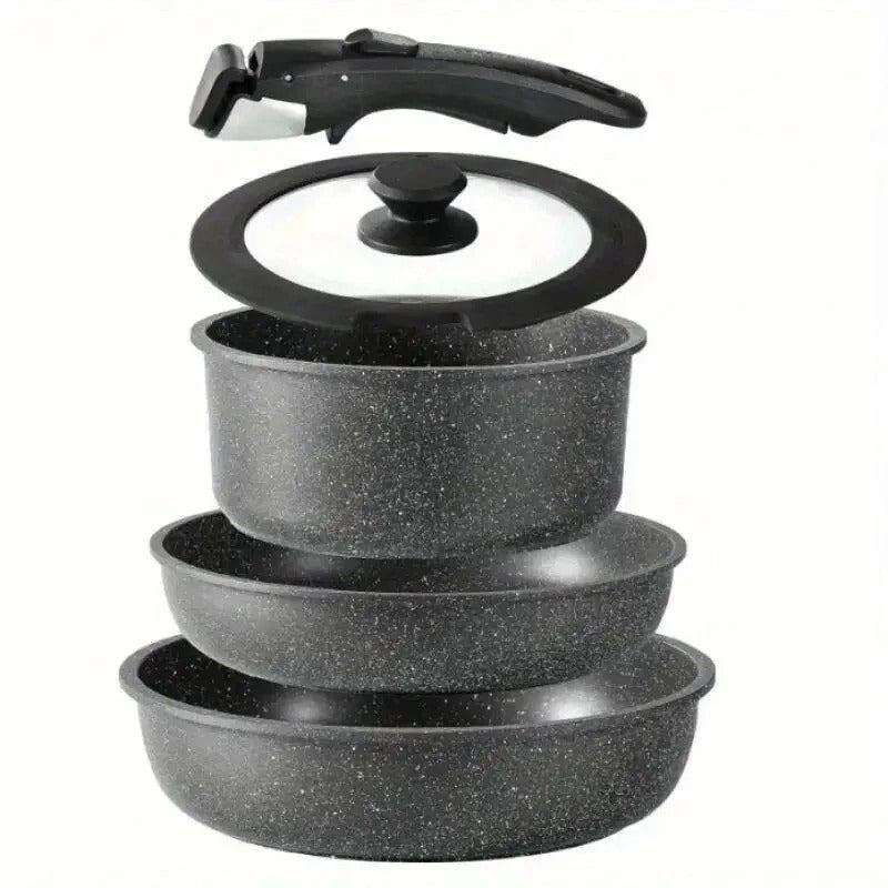 5pcs Ceramic Non-Stick Cookware Set – Induction Safe, Detachable Handles