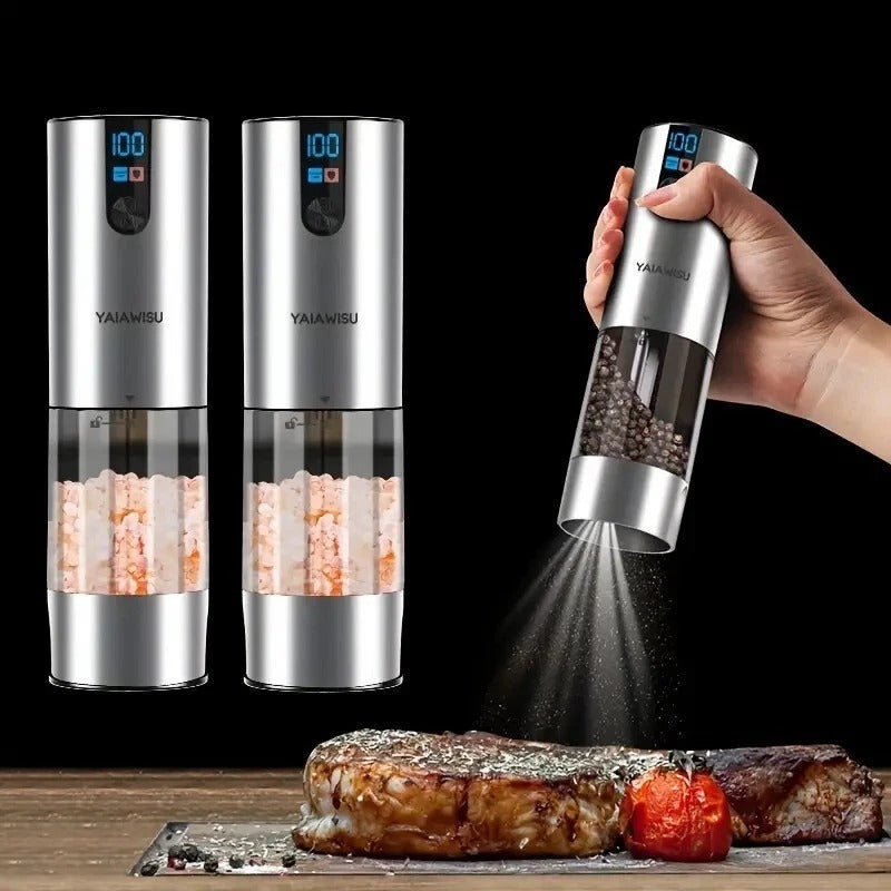 2PC Electric Salt & Pepper Grinder Set – USB Rechargeable, LCD, Adjustable