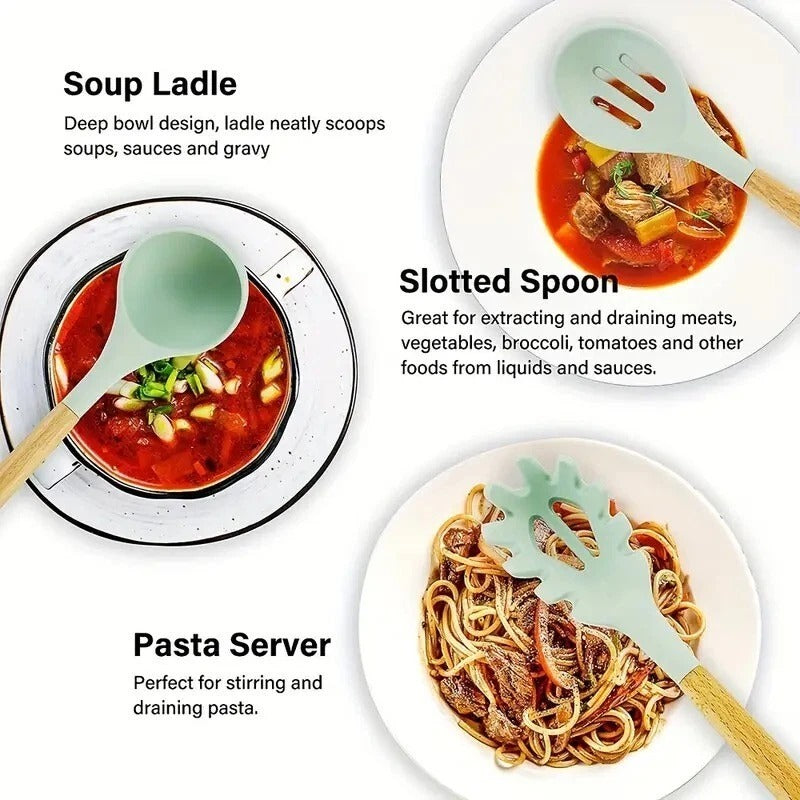12pcs Silicone Kitchen Utensils Cookware Set Nonstick Baking Cooking Spoon Tools