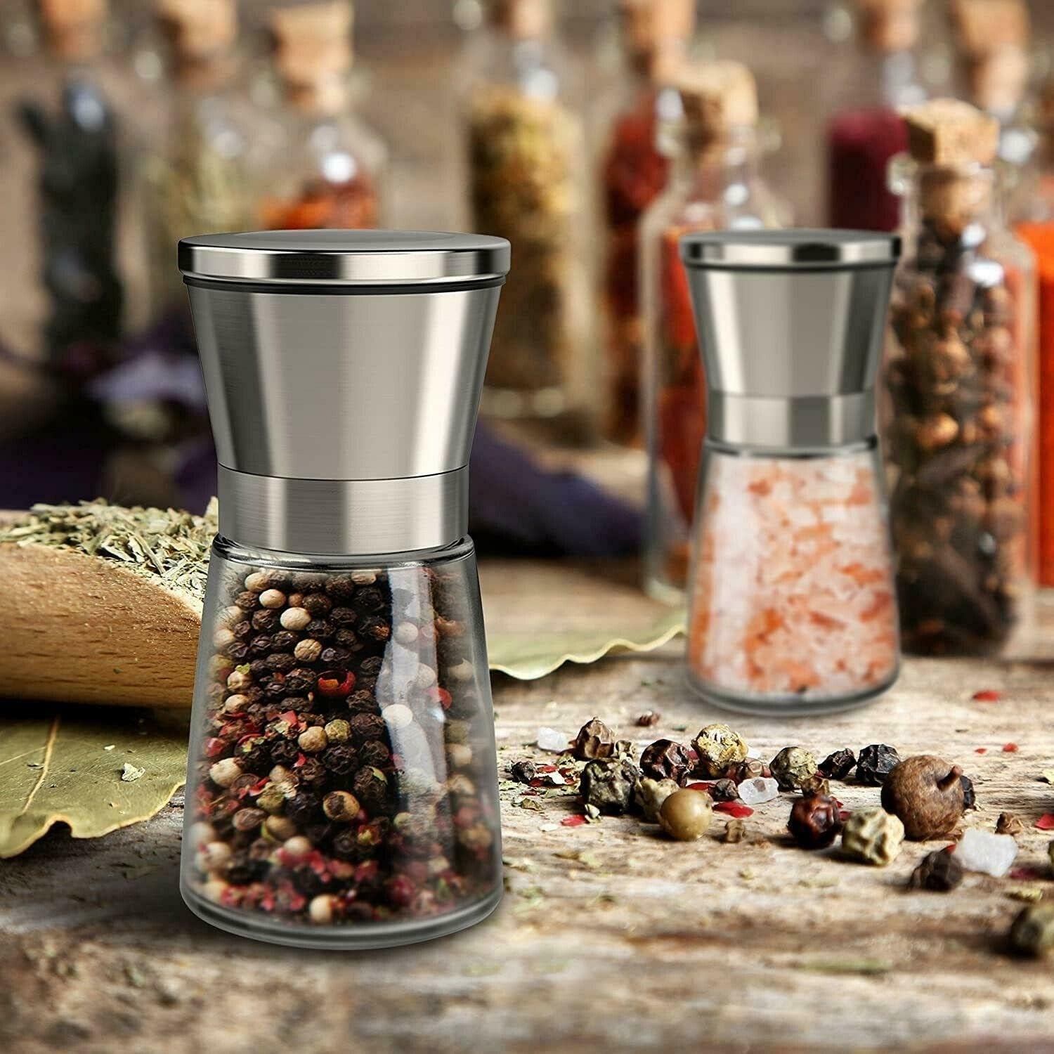 2x Pepper and Salt Grinder Set Mill Adjustable Stainless Steel Shaker Coarse