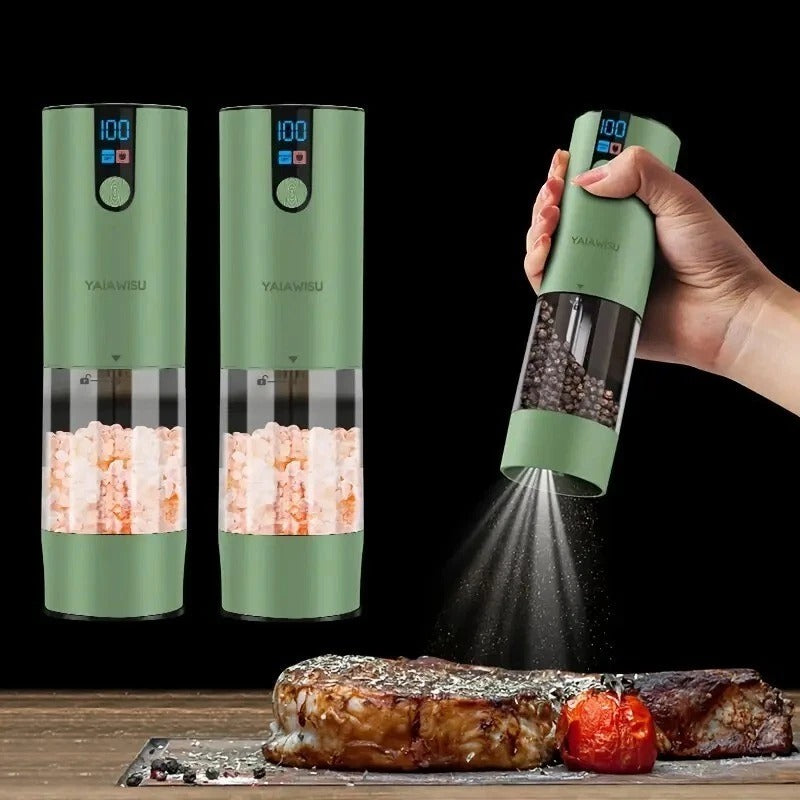 2PC Electric Salt & Pepper Grinder Set – USB Rechargeable, LCD, Adjustable
