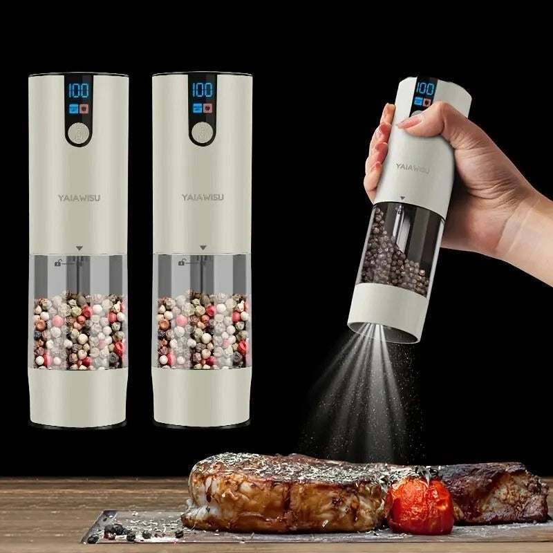2PC Electric Salt & Pepper Grinder Set – USB Rechargeable, LCD, Adjustable