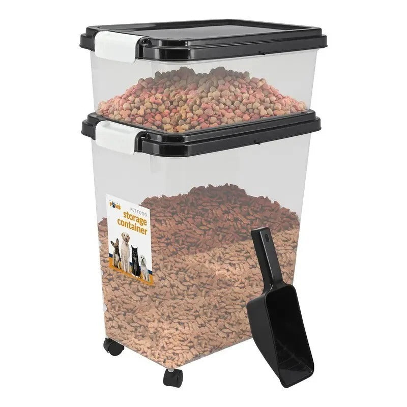 2pc Pet Food Storage Bin Set with Scoop & Wheels - 13L + 37.5L Airtight