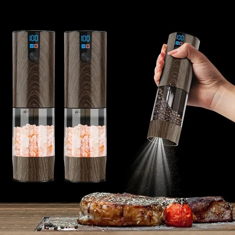 2PC Electric Salt & Pepper Grinder Set – USB Rechargeable, LCD, Adjustable