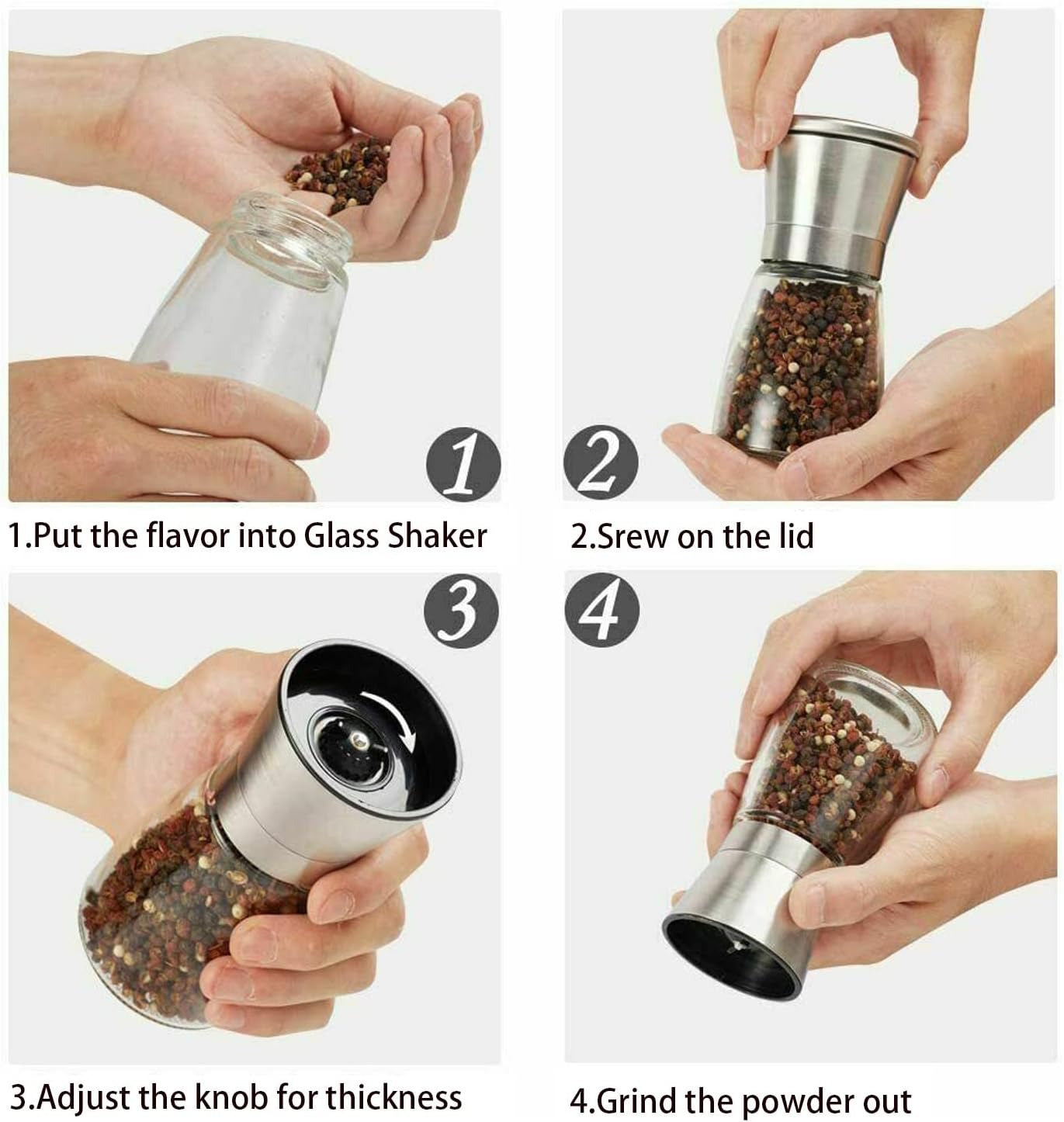 2x Pepper and Salt Grinder Set Mill Adjustable Stainless Steel Shaker Coarse