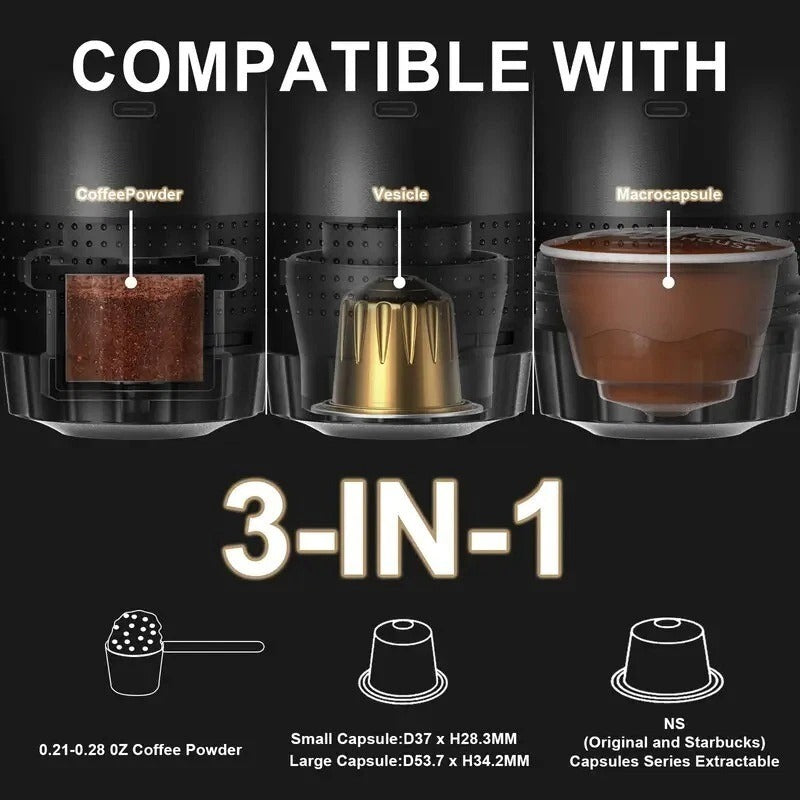 Portable Espresso Maker USB C – Self-Heating, for Coffee Pods & Grounds