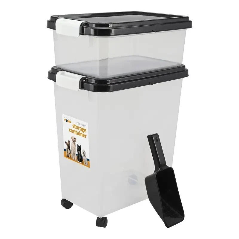 2pc Pet Food Storage Bin Set with Scoop & Wheels - 13L + 37.5L Airtight