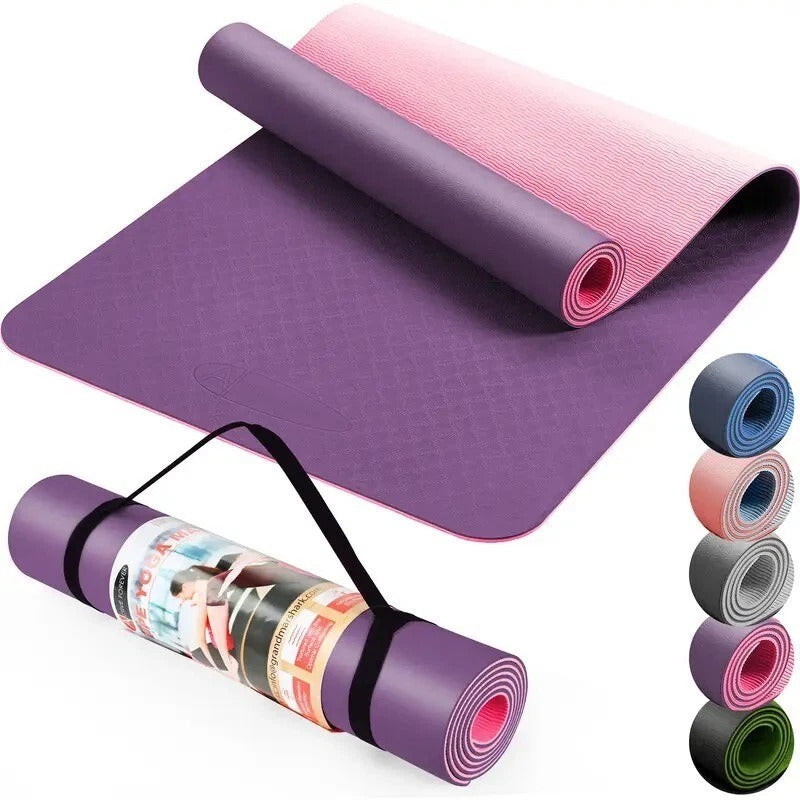 Non-Slip Yoga Mat with Strap – 183x61cm Exercise Mat for Home Gym