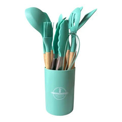 12pcs Silicone Kitchen Utensil Set – Non-Stick Cooking Tools with Wooden Handles