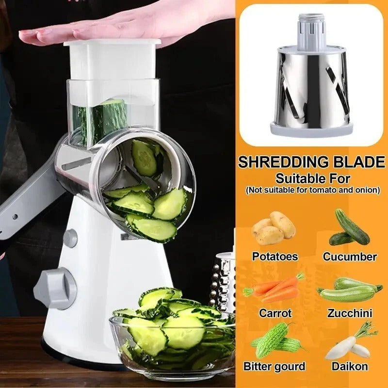 5-in-1 Rotary Cheese Grater & Veg Slicer – Mandoline Cutter with Blades