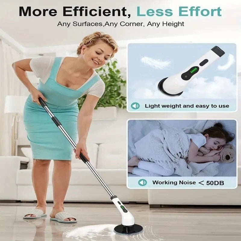Cordless Electric Rotary Scrubber with 9 Brush Heads & Extension Handle