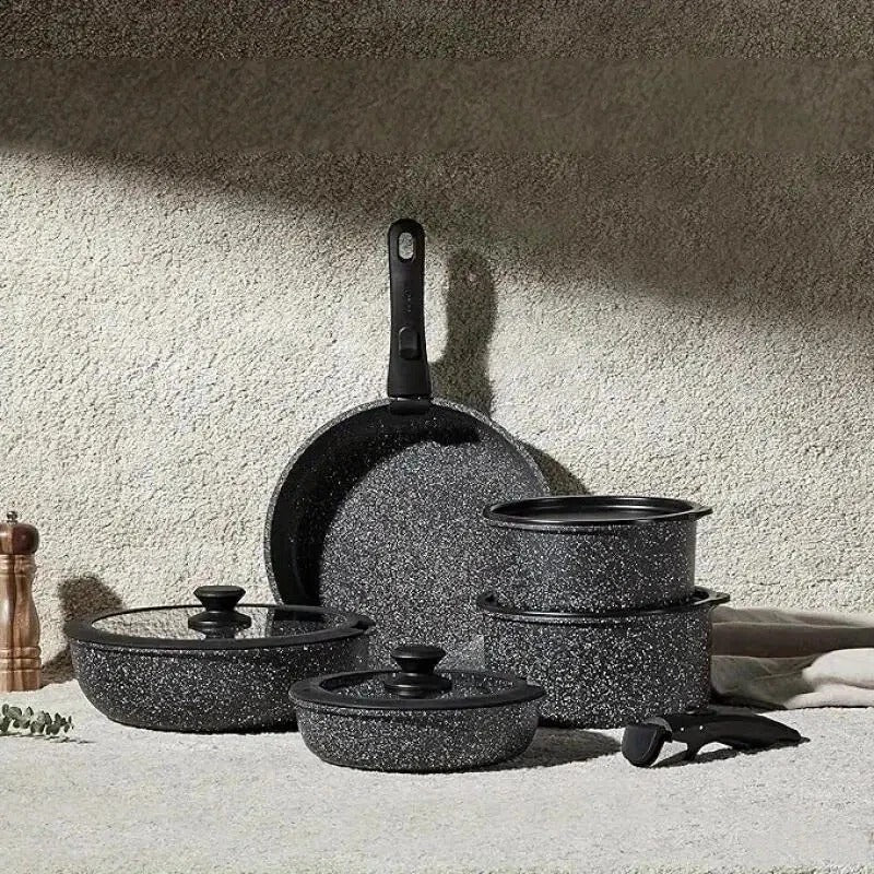 5pcs Ceramic Non-Stick Cookware Set – Induction Safe, Detachable Handles