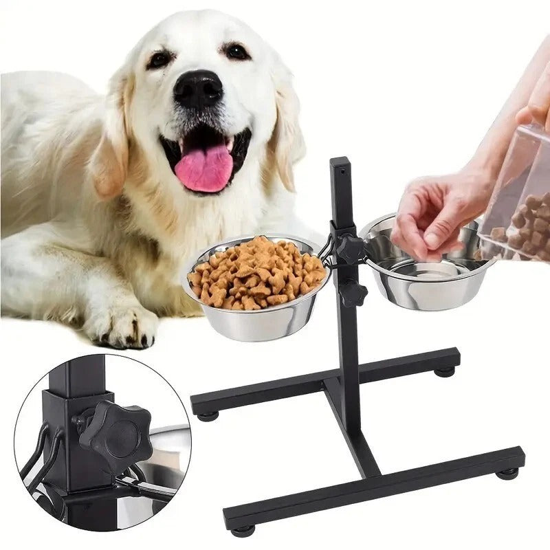 Adjustable Raised Pet Feeder – Double Bowl Elevated Stand for Dog Cat Food Water