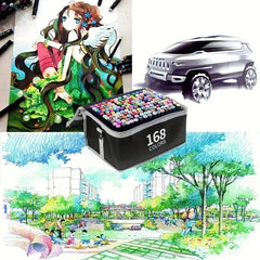 168 Colour Dual Tip Marker Pen Set – Art Sketch Drawing Pens for Artists UK