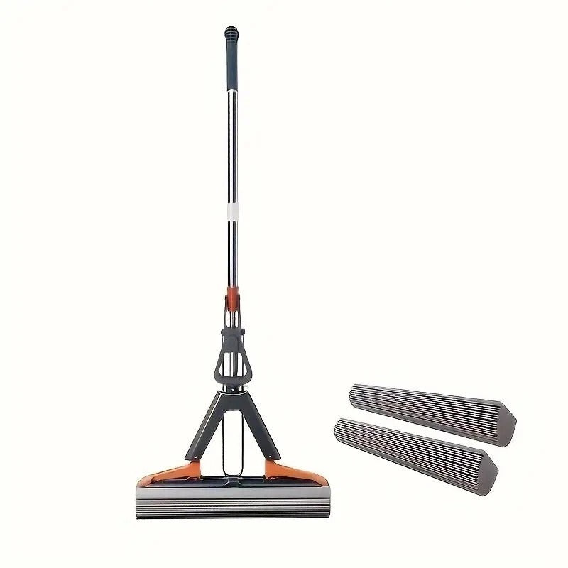 Multifunctional double-fold foam mop with 2 replacement heads, sponge mop folded