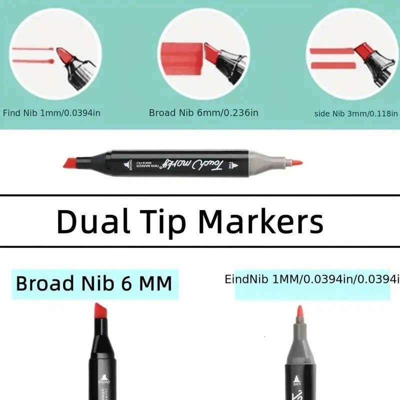 168 Colour Dual Tip Marker Pen Set – Art Sketch Drawing Pens for Artists UK