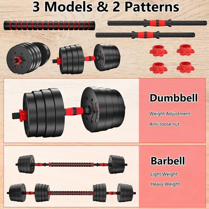 30KG Adjustable Dumbbells & Barbell Set for Home Gym - Strength Training