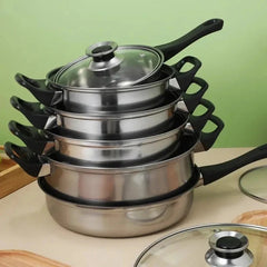 12 Piece Stainless Steel Cookware Saucepan Set Pan Pot Kitchen Cooking Glass Lid