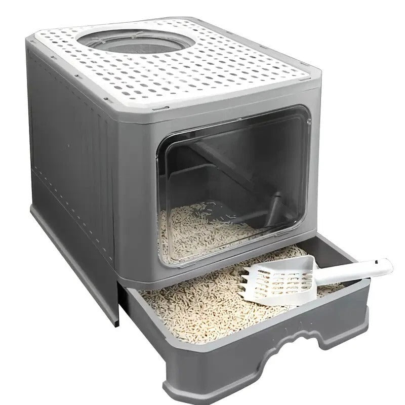 Large Cat Litter Box with Drawer – Anti-Splashing Tray Easy Clean Hooded Toilet M mykingbiz (3)