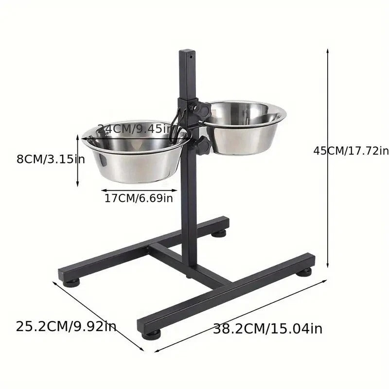 Adjustable Raised Pet Feeder – Double Bowl Elevated Stand for Dog Cat Food Water