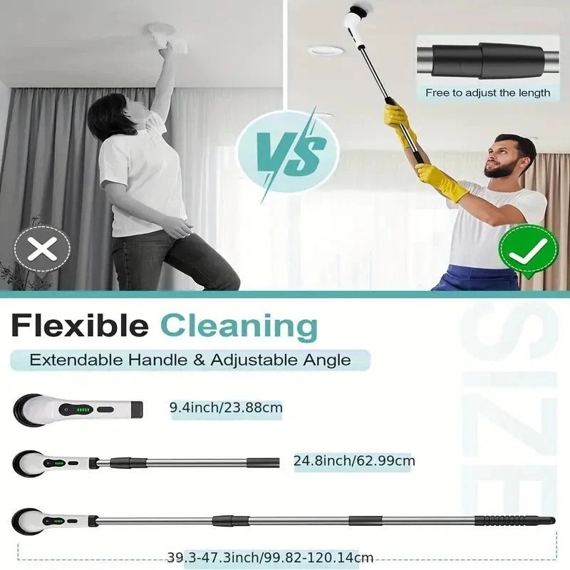 Cordless Electric Rotary Scrubber with 9 Brush Heads & Extension Handle