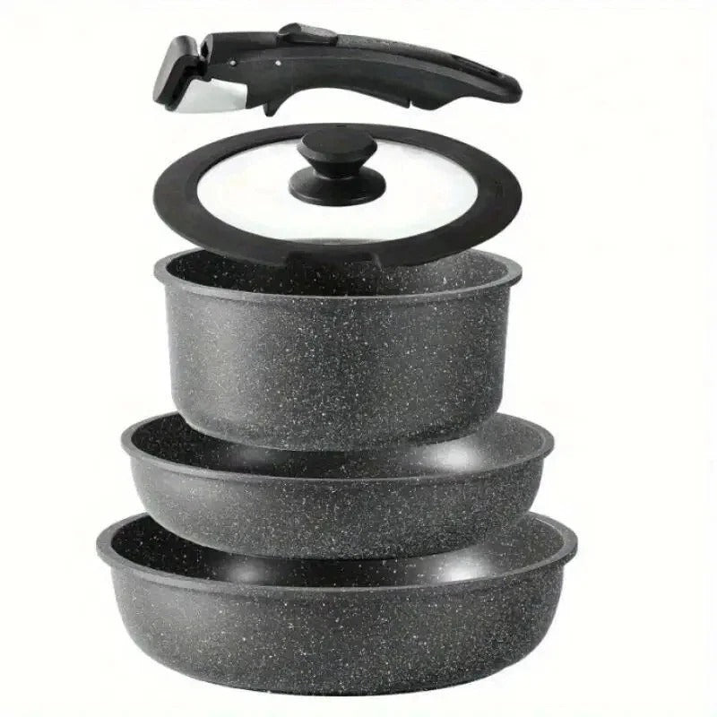 5pcs Ceramic Non-Stick Cookware Set – Induction Safe, Detachable Handles