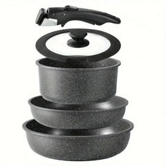 5pcs Ceramic Non-Stick Cookware Set – Induction Safe, Detachable Handles