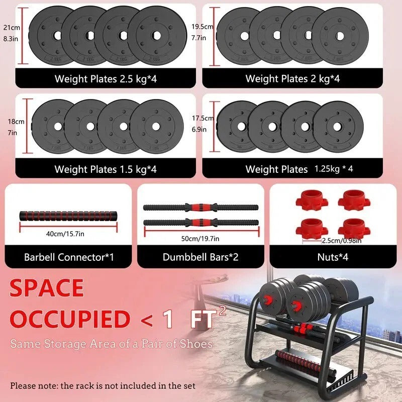 30KG Adjustable Dumbbells & Barbell Set for Home Gym - Strength Training