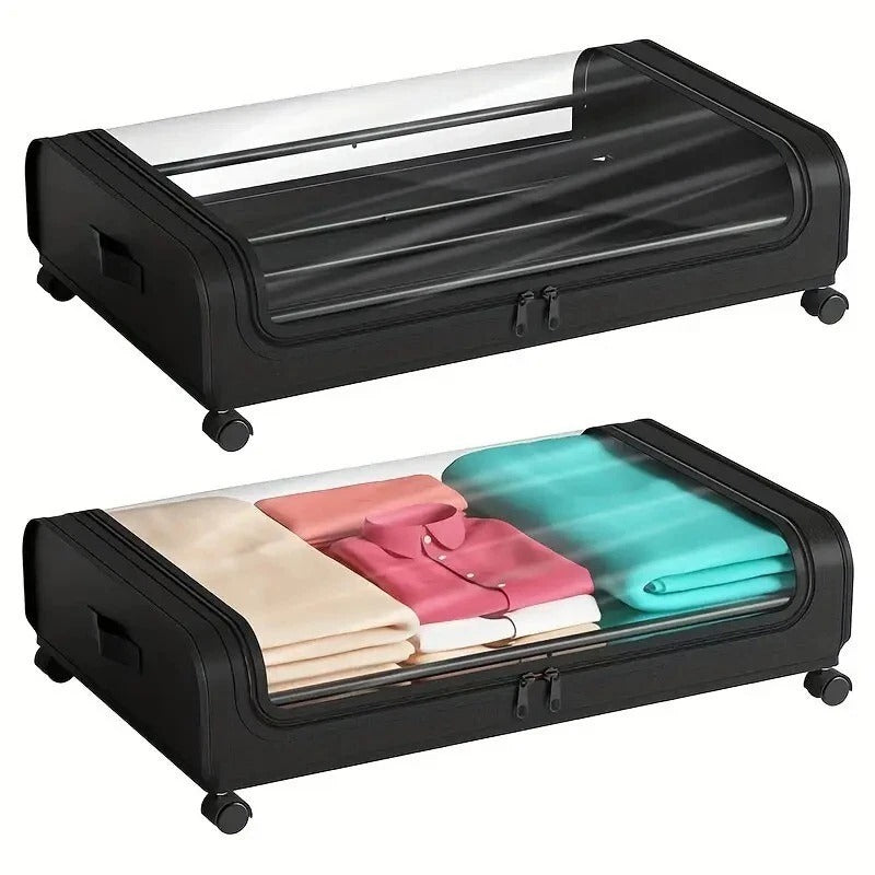 2pcs Extra- Large Under- Bed Storage Organizer with Wheels - Durable Steel Frame